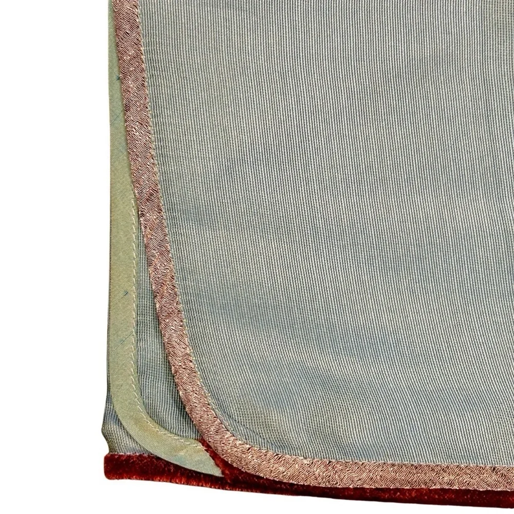 Aqua Silk Scarf with Multicolor Velvet Trim and Metallic Edging